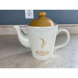 Tim Hortons 3 cup Always Fresh Personal Tea / Coffee Pot Ceramic Beige Gold